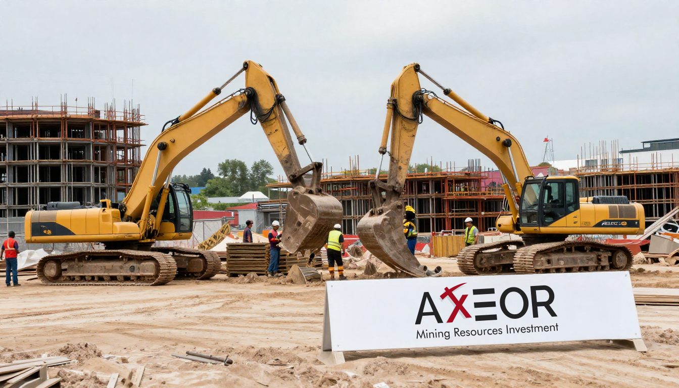 AXEOR production site with heavy excavation equipment